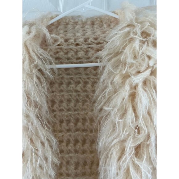 Vintage 1978 Handmade Natural Wool Crocheted Jacket Made In France Fringe XS - Picture 10 of 10